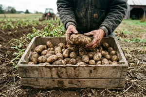 Tradiční prodej brambor ze dvora u farmáře nedaleko Prahy